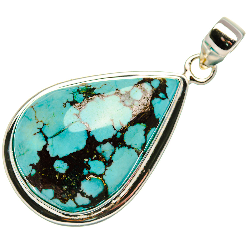 Tibetan Turquoise Pendant 1 3/4" (925 Sterling Silver) PD37076