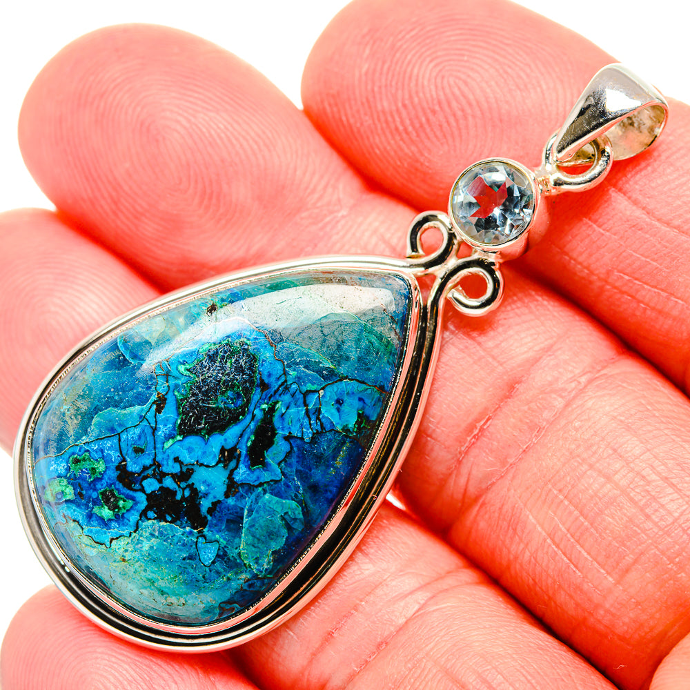Shattuckite, Blue Topaz Pendant 2 1/4"  (925 Sterling Silver) PD36907