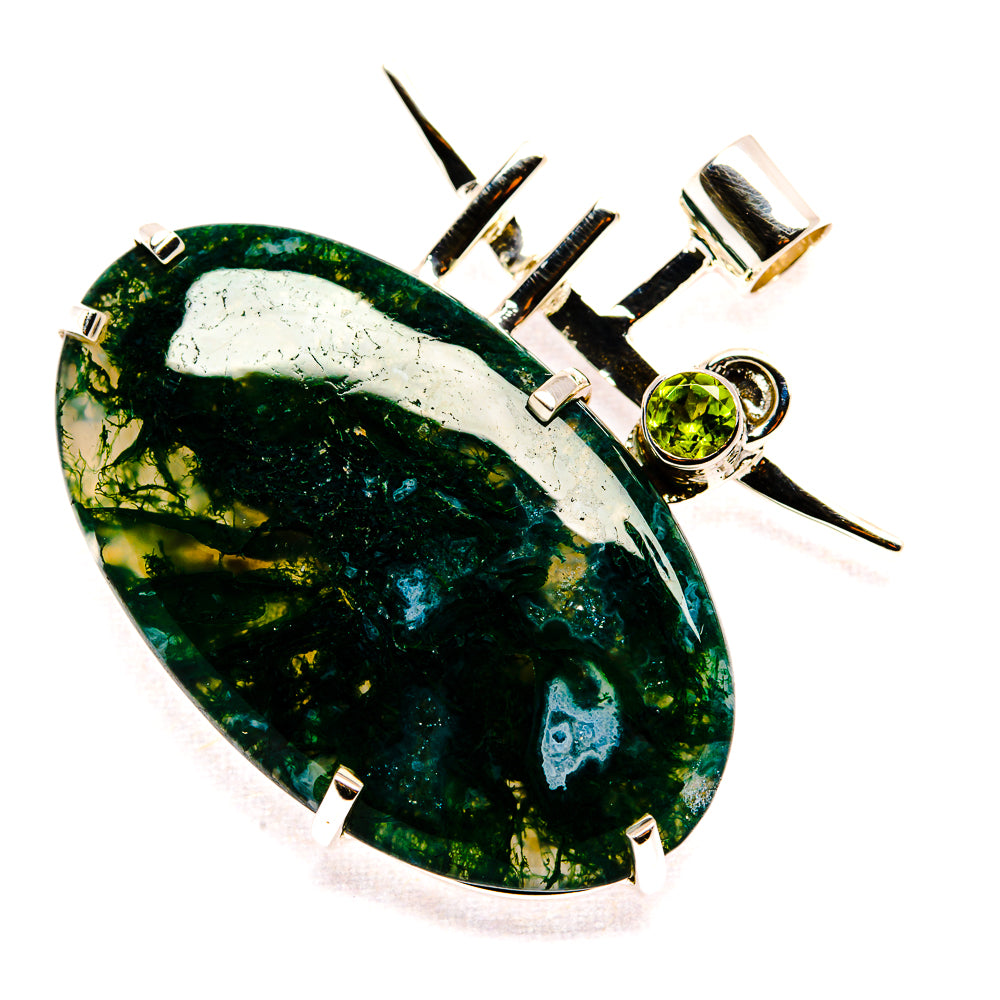 Green Moss Agate, Peridot Pendant 1 1/2" (925 Sterling Silver) PD36337
