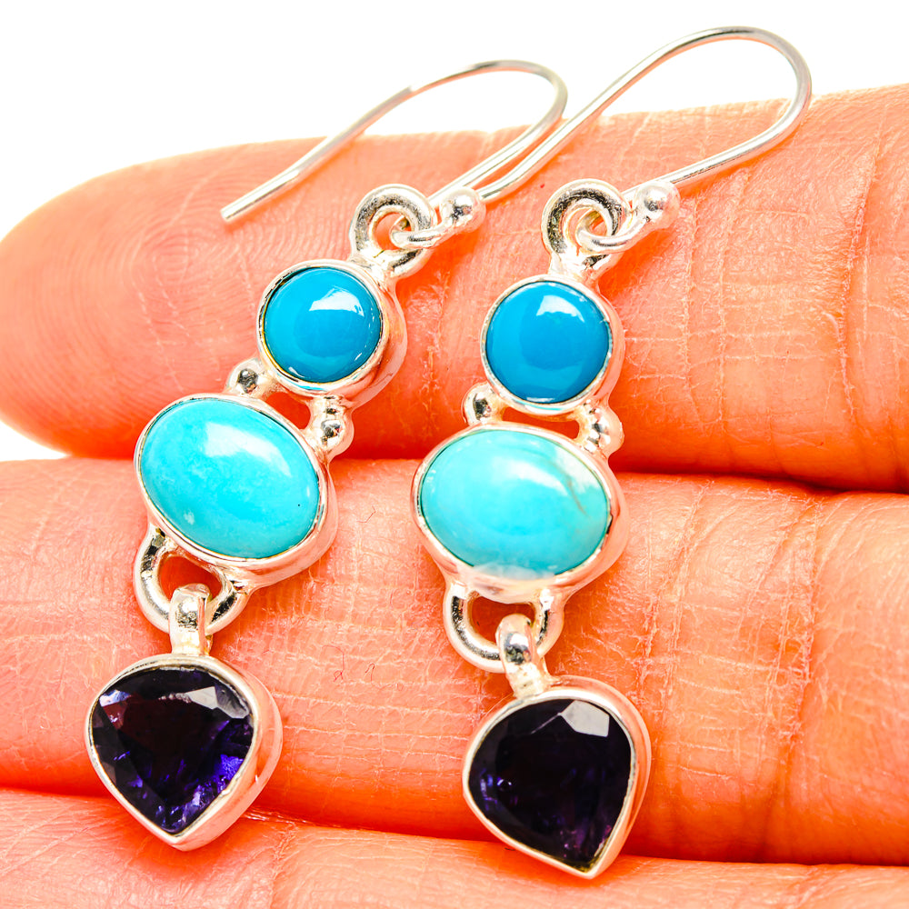 Sleeping Beauty Turquoise, Tanzanite Earrings 1 3/4" (925 Sterling Silver) EARR431583