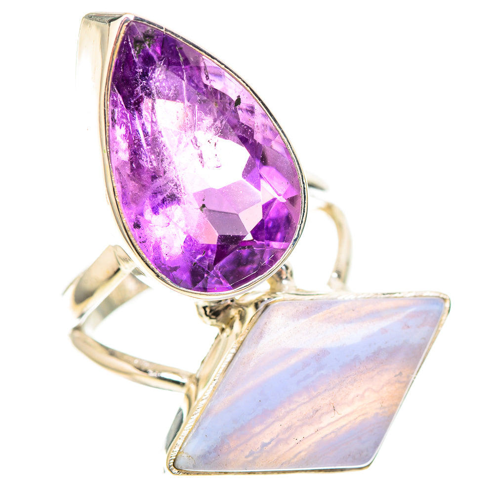 Large Faceted Amethyst, Blue Lace Agate 925 Sterling Silver Ring Size 6.75 (925 Sterling Silver) RING137351