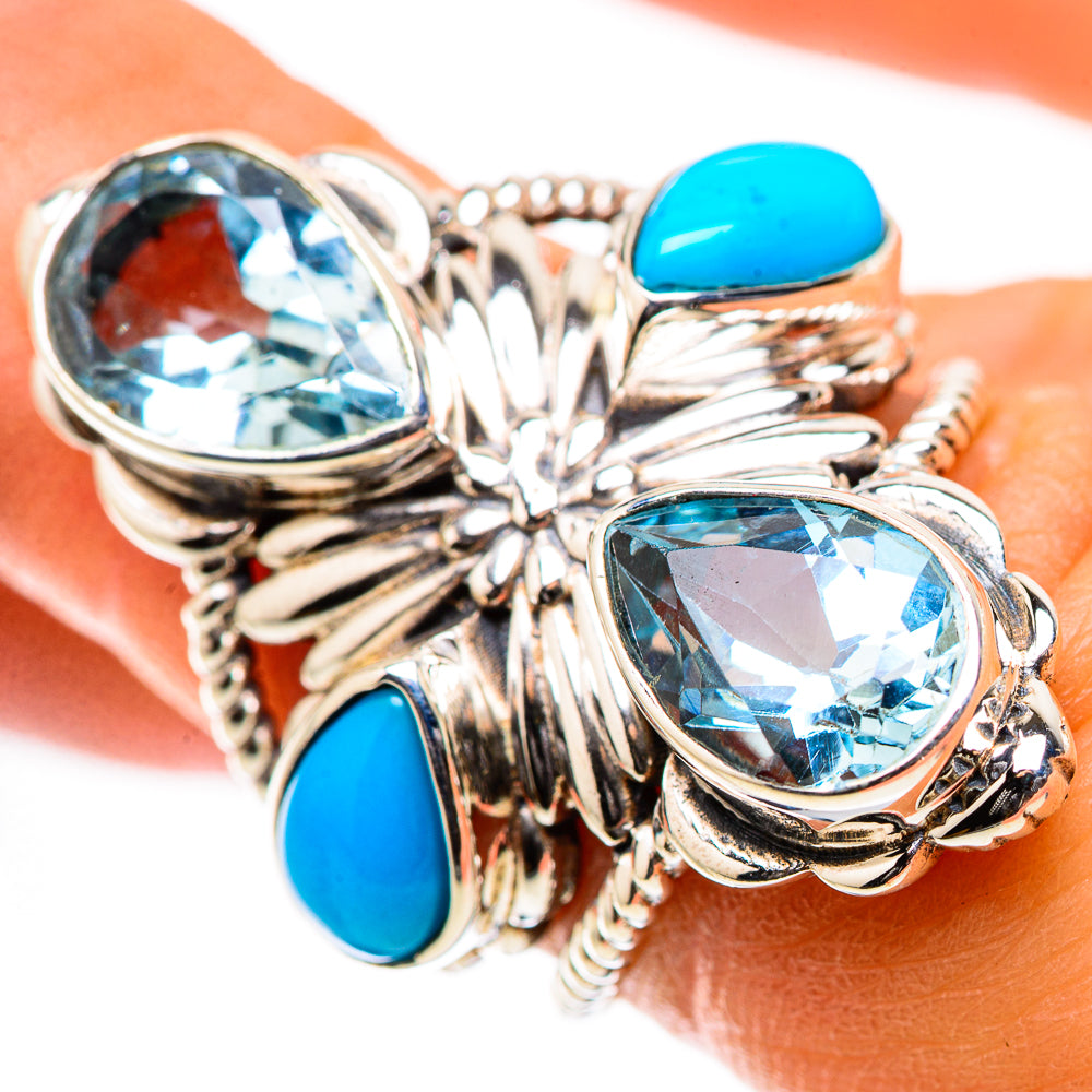 Anasilvercos Large Blue Topaz, Sleeping Beauty Turquoise Ring Size 6 (925 Sterling Silver)