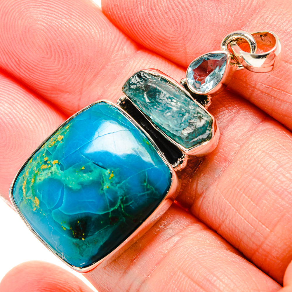 Chrysocolla, Apatite, Blue Topaz Pendant 2" (925 Sterling Silver) PD36378