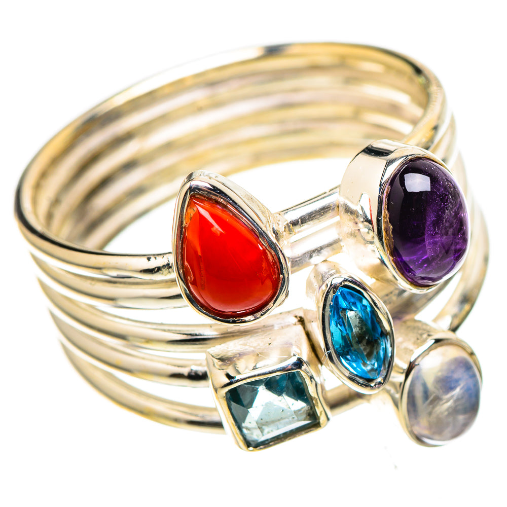Red Coral, Amethyst, Rainbow Moonstone, Blue Topaz 925 Sterling Silver Ring Size 8 (925 Sterling Silver) RING137733
