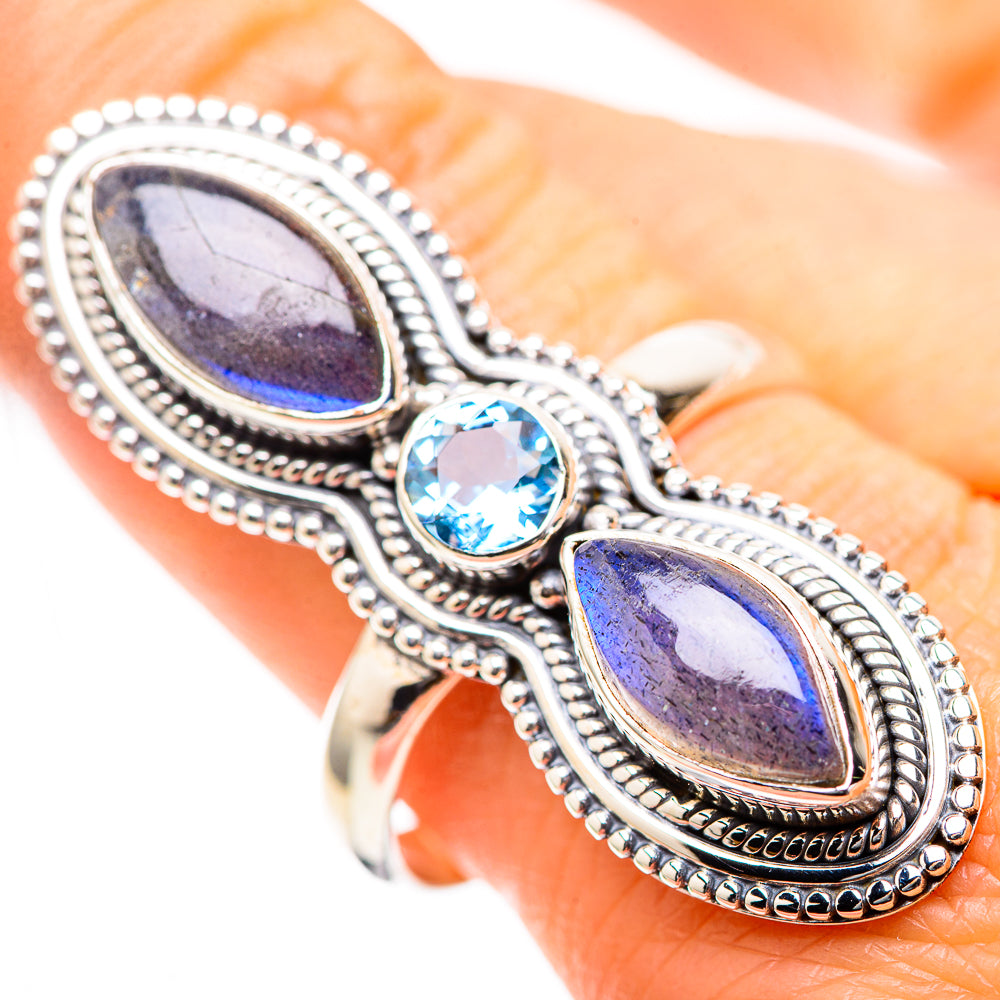Large Labradorite, Blue Topaz 925 Sterling Silver Ring Size 9.75 (925 Sterling Silver) RING137334