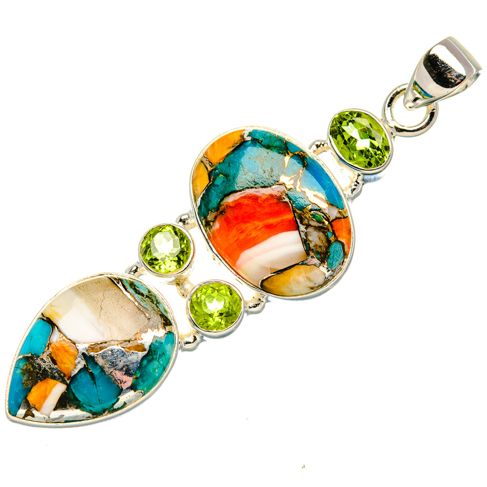 Spiny Oyster Turquoise, Peridot Pendant 2 1/4" (925 Sterling Silver) PD37468