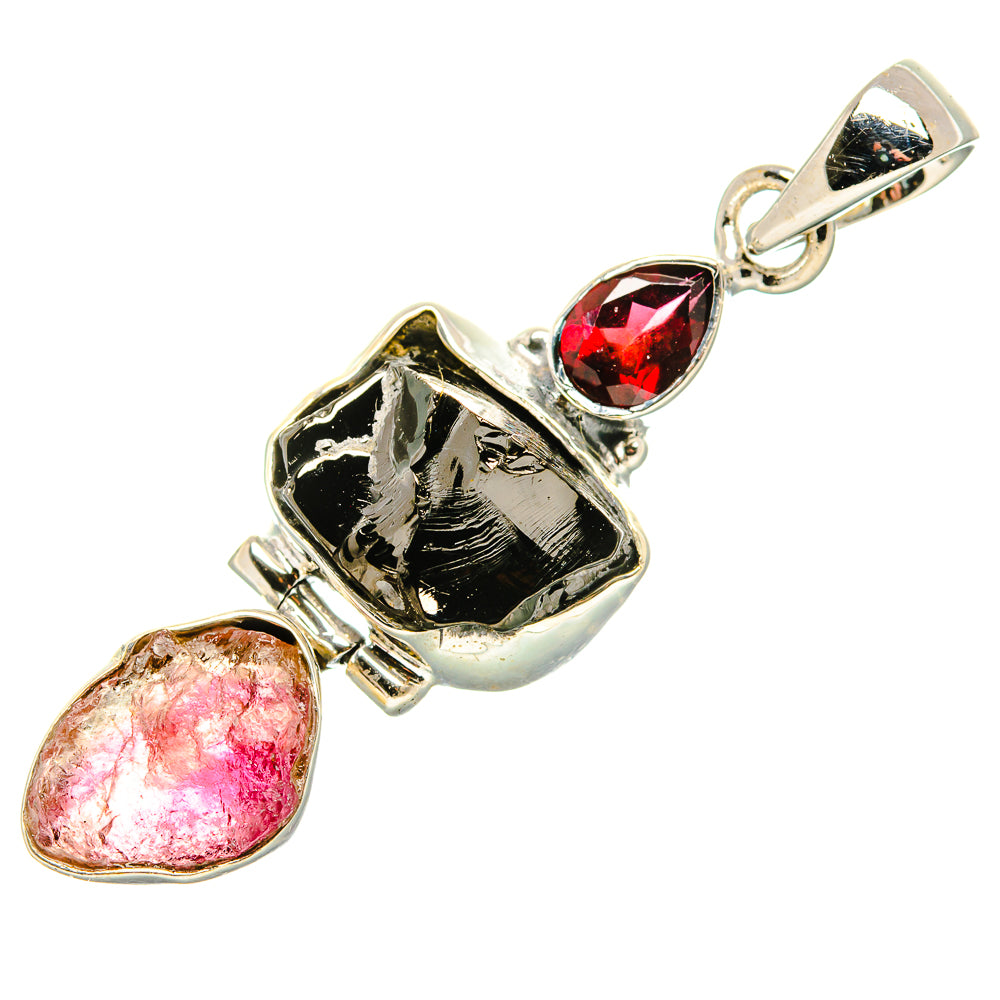 Rough Shungite, Pink Tourmaline, Garnet Pendant 1 7/8" (925 Sterling Silver) PD36826