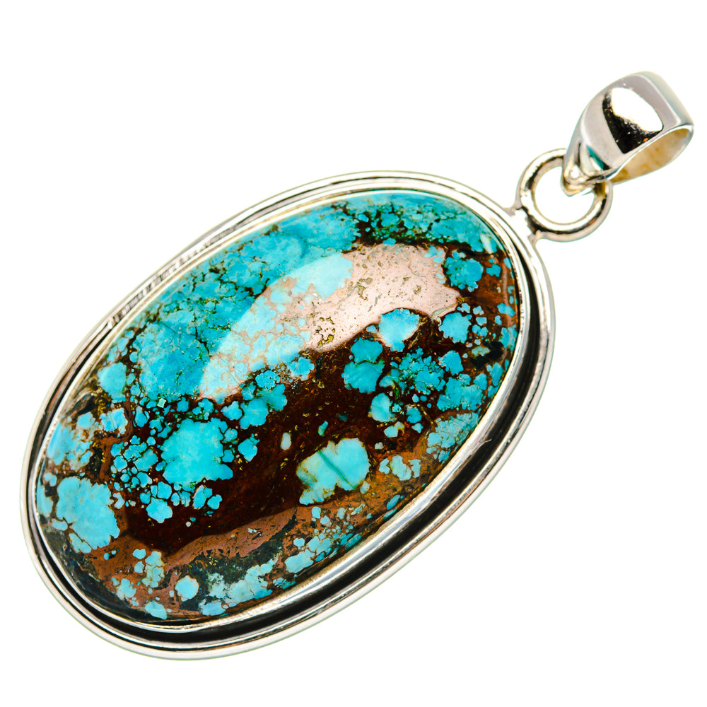 Tibetan Turquoise Pendant 1 3/4"  (925 Sterling Silver) PD37260
