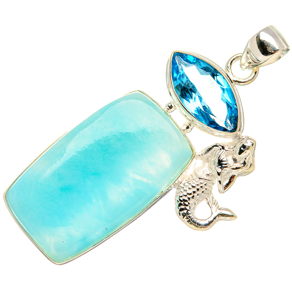 Larimar, Blue Quartz Pendant 2 1/8" (925 Sterling Silver) PD37400