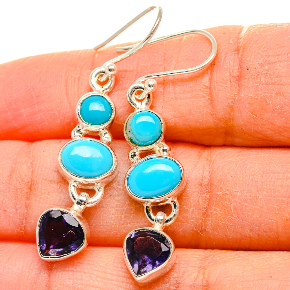 Sleeping Beauty Turquoise, Tanzanite Earrings 1 3/4" (925 Sterling Silver) EARR431792