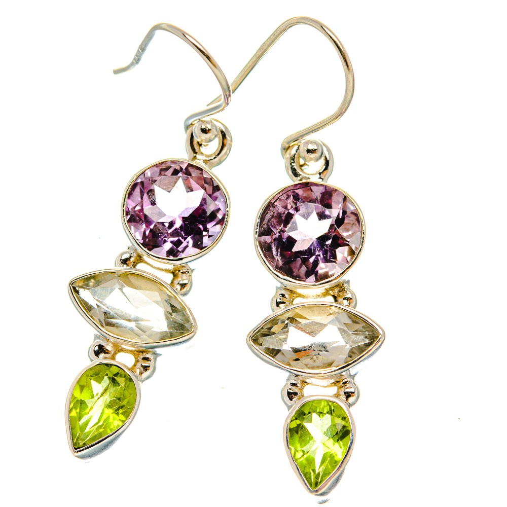 Anasilvercos Green Amethyst, Amethyst, Peridot Earrings 1 1/2" (925 Sterling Silver)
