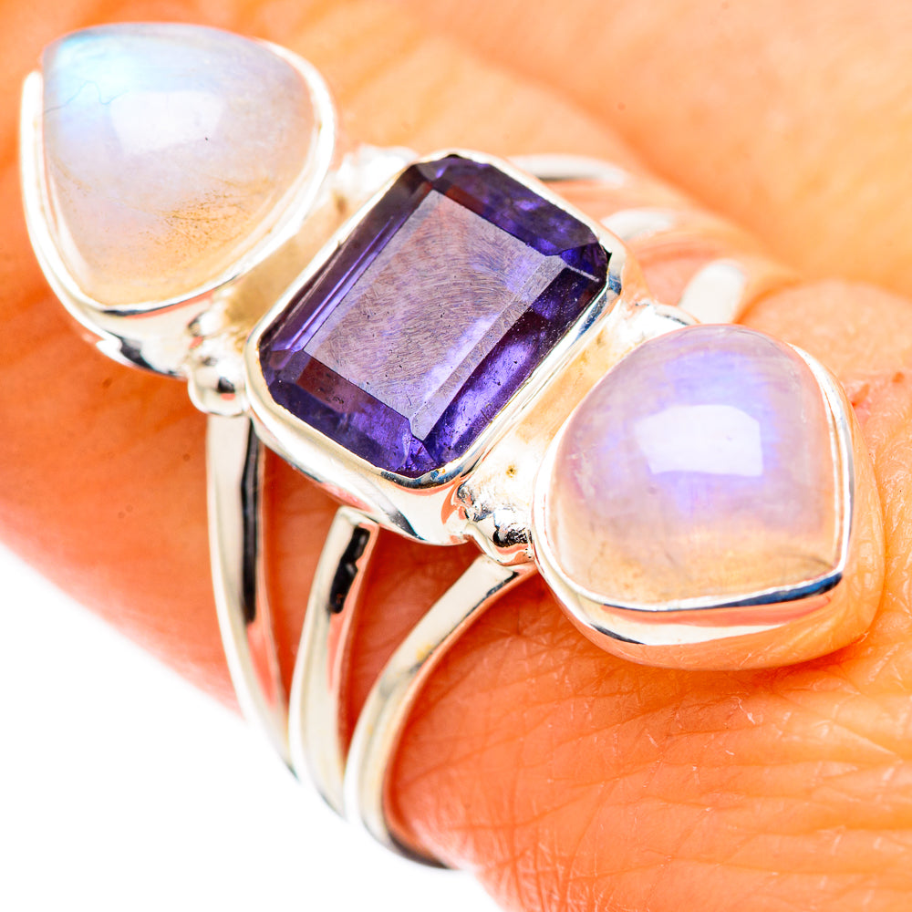 Faceted Tanzanite, Rainbow Moonstone Ring Size 8 (925 Sterling Silver) RING135436