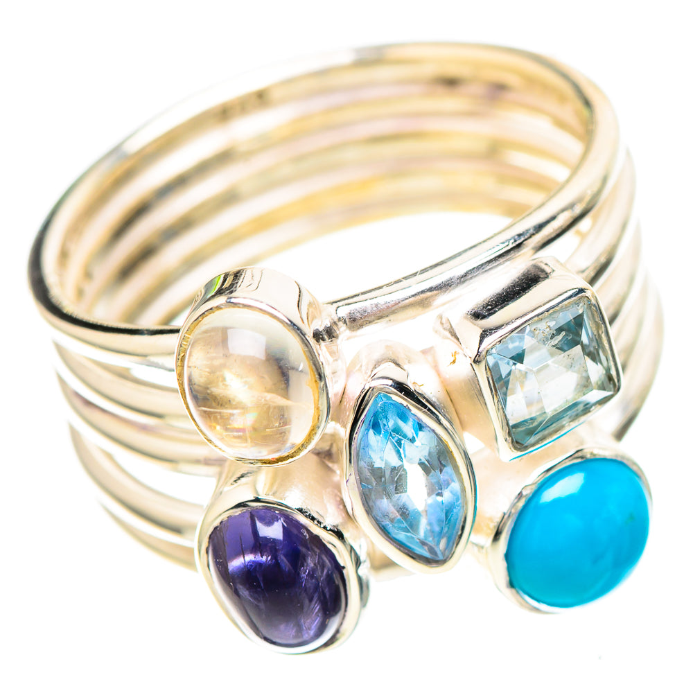 Larimar, Tanzanite, Blue Topaz, Rainbow Moonstone Ring Size 6.25 (925 Sterling Silver) RING136991