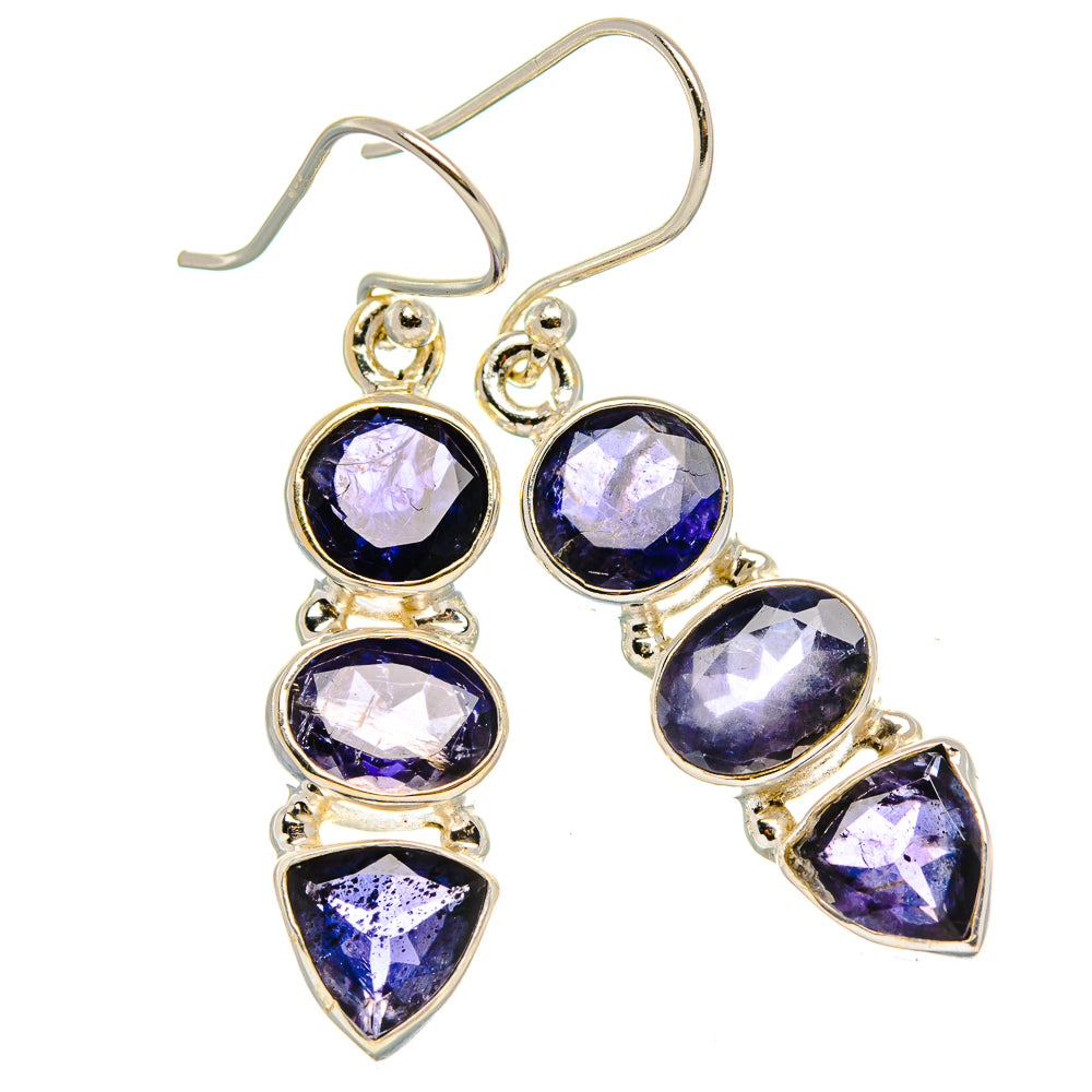 Faceted Tanzanite, Rainbow Moonstone Earrings 1 5/8" (925 Sterling Silver) EARR431727