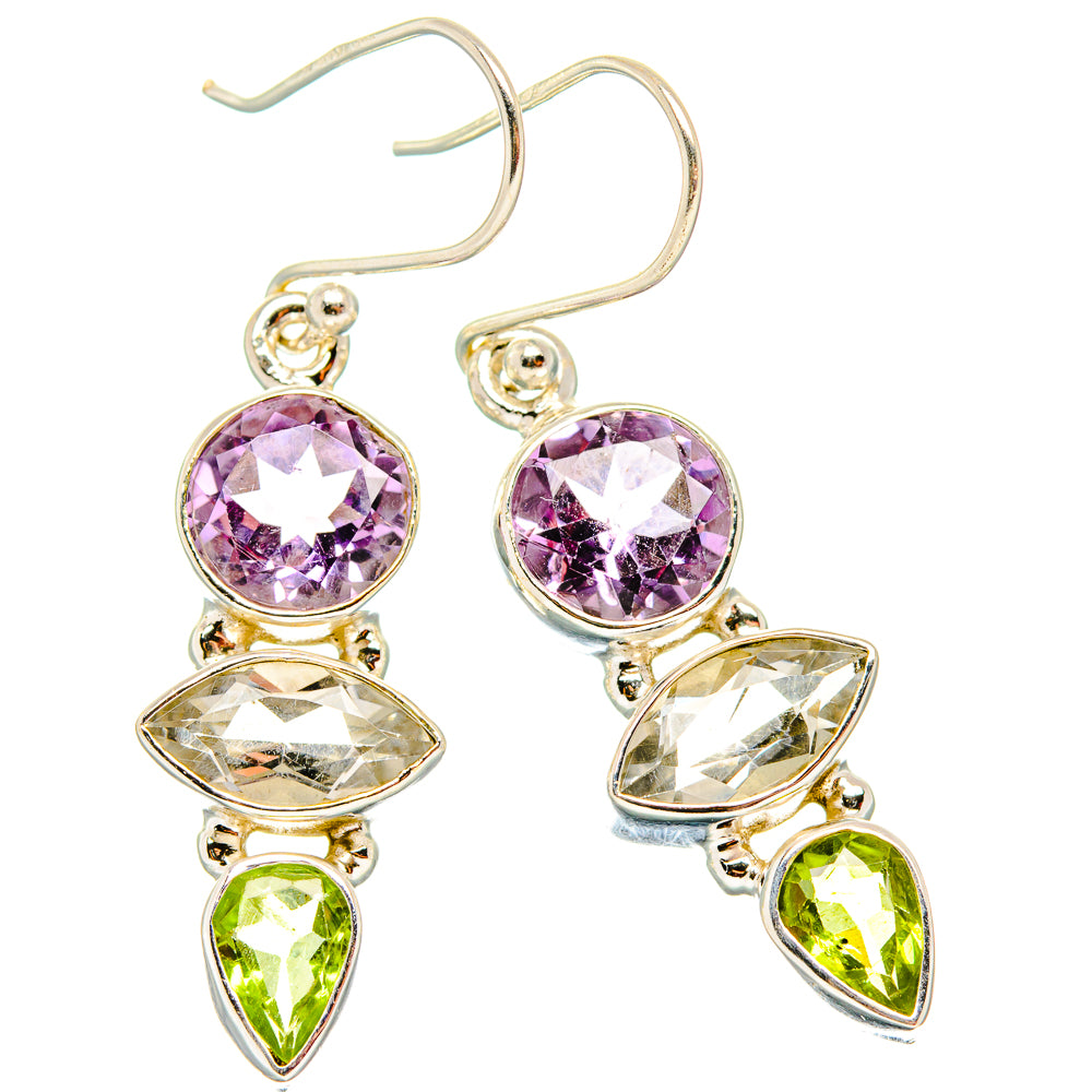 White Quartz, Amethyst, Peridot Earrings 1 3/4" (925 Sterling Silver) EARR431617