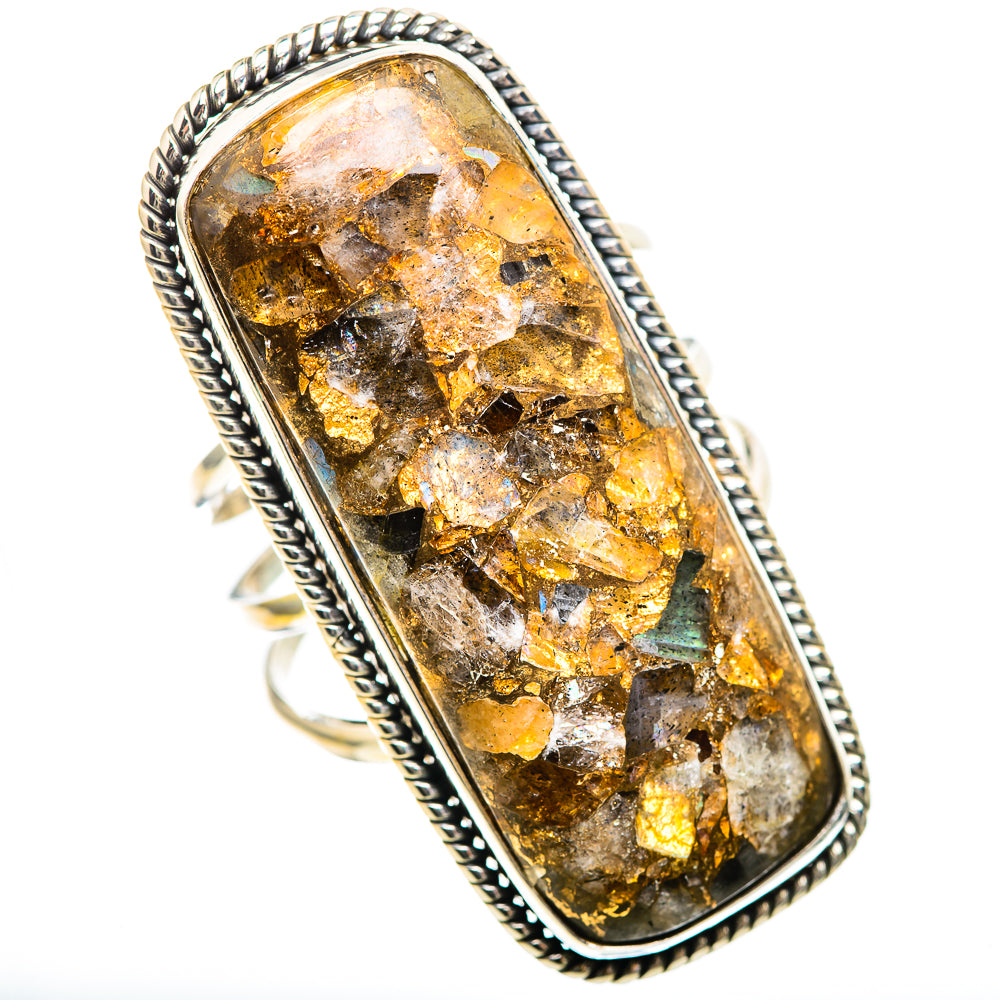 Gigantic Brecciated Labradorite 925 Sterling Silver Ring Size 10.25 R136347