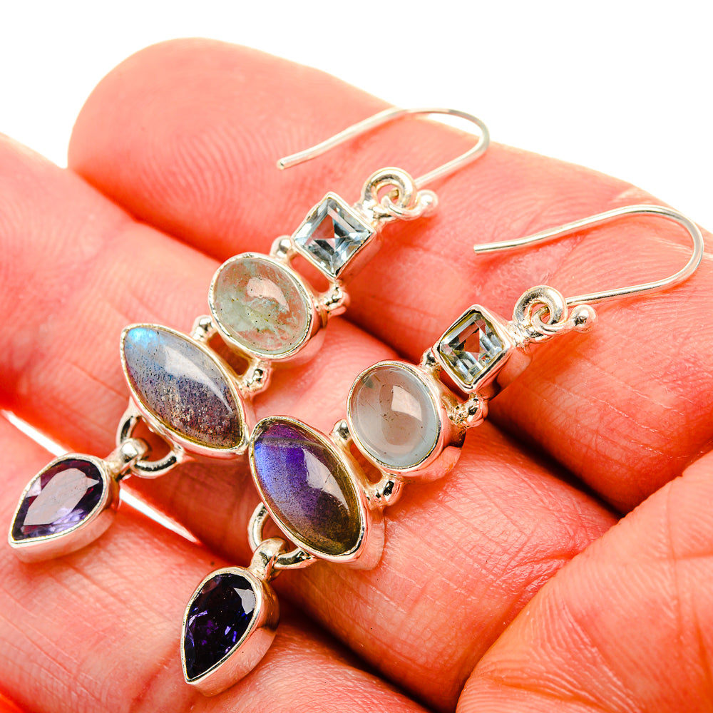 Labradorite, Tanzanite, Aquamarine, Blue Topaz 925 Sterling Silver Earrings 1 7/8" (925 Sterling Silver) EARR431931