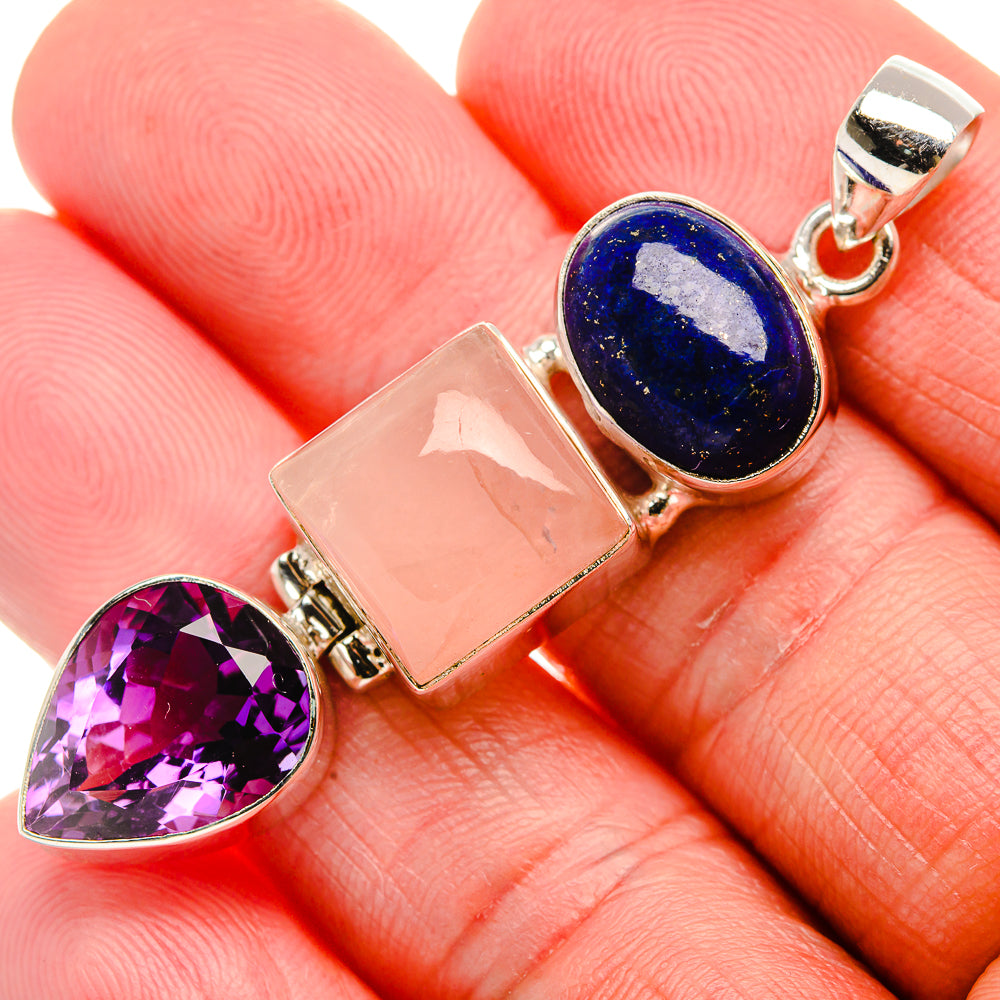 Lapis Lazuli, Rose Quartz, Amethyst Pendant 2 1/8" (925 Sterling Silver) PD37528