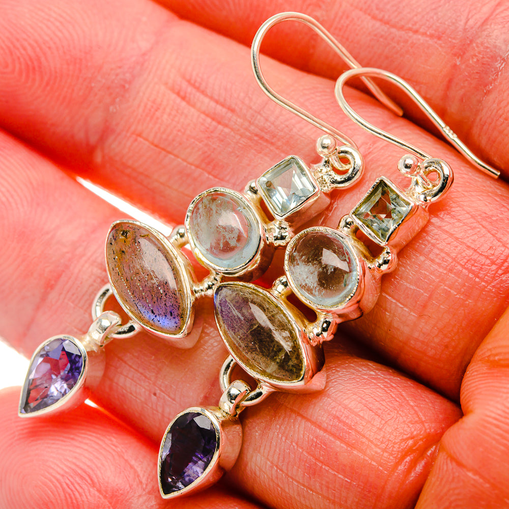 Labradorite, Tanzanite, Aquamarine, Blue Topaz 925 Sterling Silver Earrings 1 7/8" (925 Sterling Silver) EARR431929