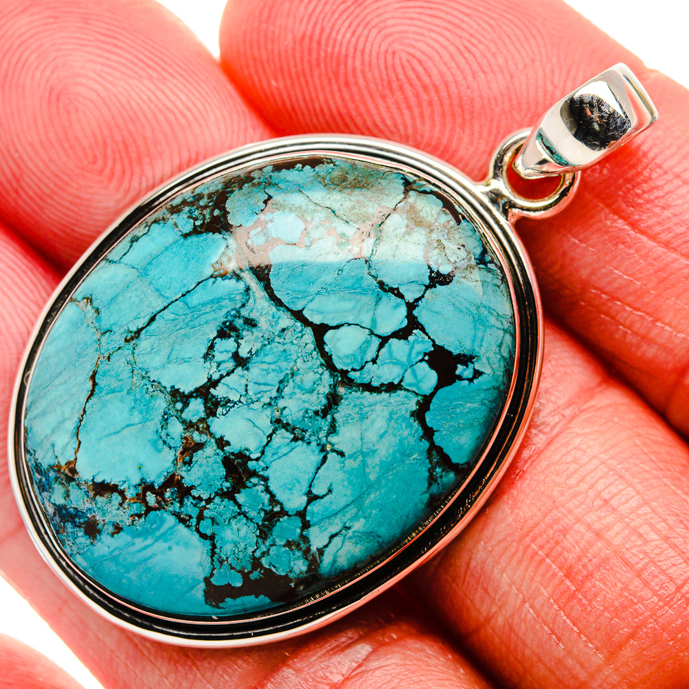 Tibetan Turquoise Pendant 1 7/8" (925 Sterling Silver) PD37093