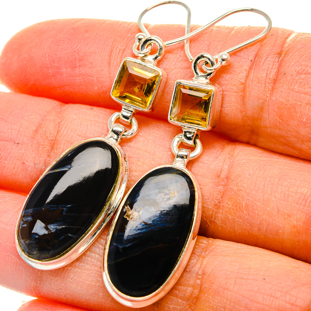 Pietersite, Citrine Earrings 2" (925 Sterling Silver) EARR431784