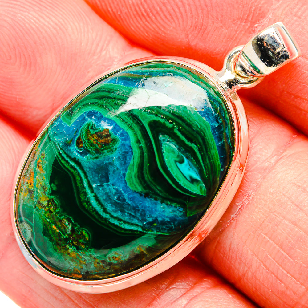 Malachite In Chrysocolla Pendant 1 3/4"  (925 Sterling Silver) PD36925