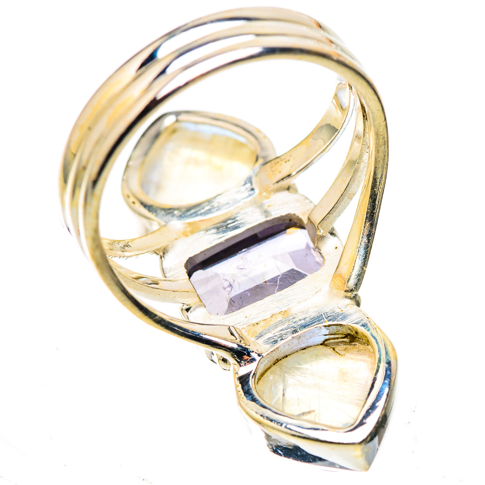Faceted Tanzanite, Rainbow Moonstone Ring Size 6.75 (925 Sterling Silver) RING136015