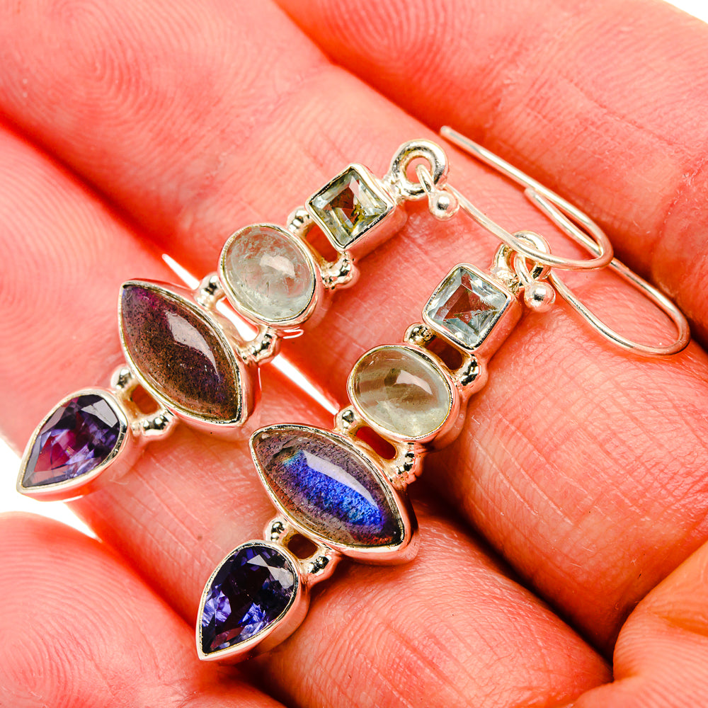 Labradorite, Tanzanite, Aquamarine, Blue Topaz Earrings 1 3/4" (925 Sterling Silver) EARR431904