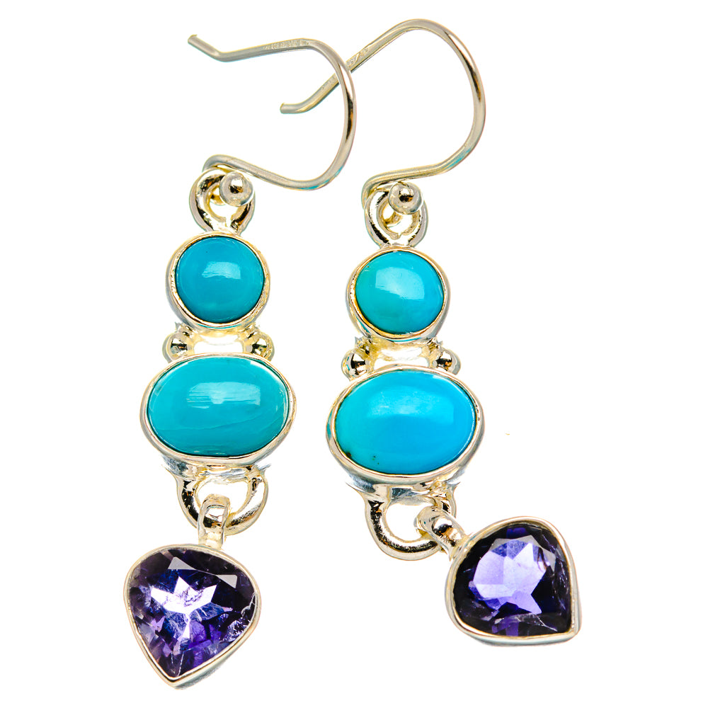 Anasilvercos Sleeping Beauty Turquoise, Tanzanite Earrings 1 3/4" (925 Sterling Silver)