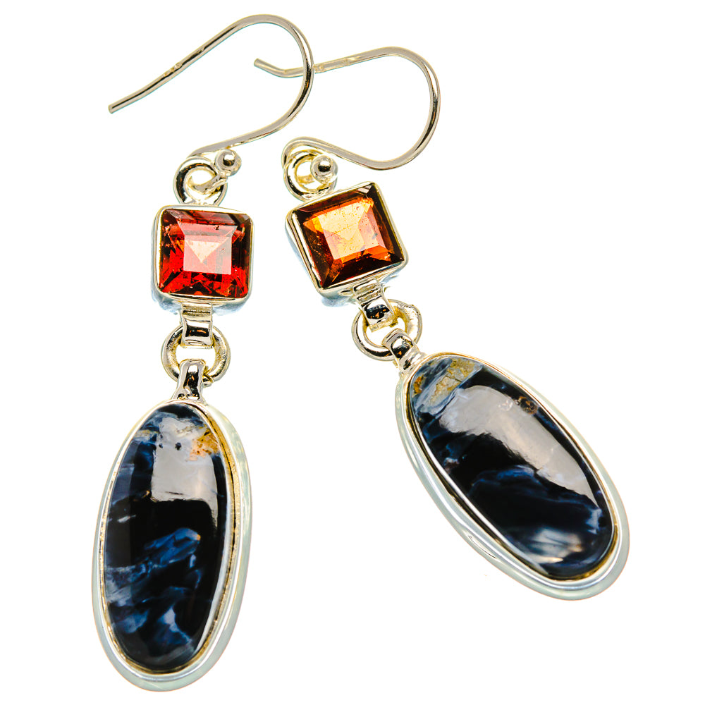 Pietersite, Garnet Earrings 2"  (925 Sterling Silver) EARR431668