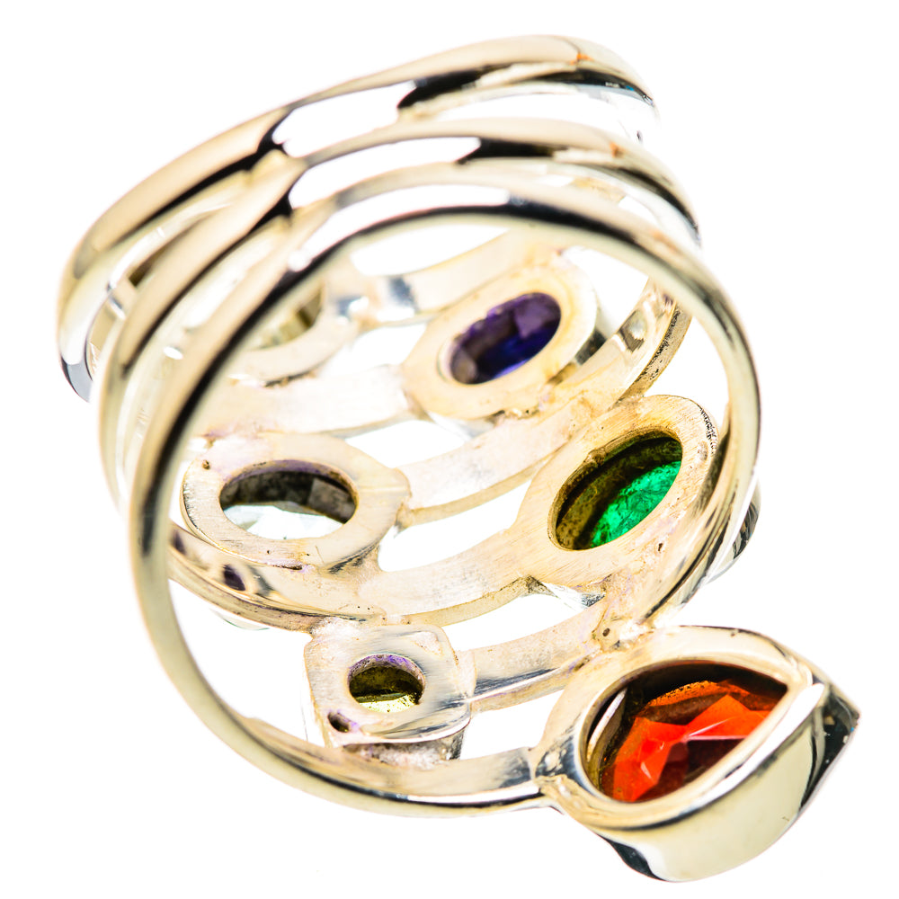 Large Garnet, White Quartz, Blue Topaz, Emerald, Tanzanite, Peridot Ring Size 8.75 (925 Sterling Silver) RING134725