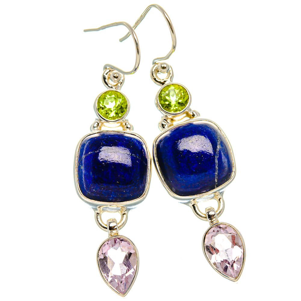 Lapis Lazuli, Kunzite, Peridot Earrings 1 7/8" (925 Sterling Silver) EARR431893