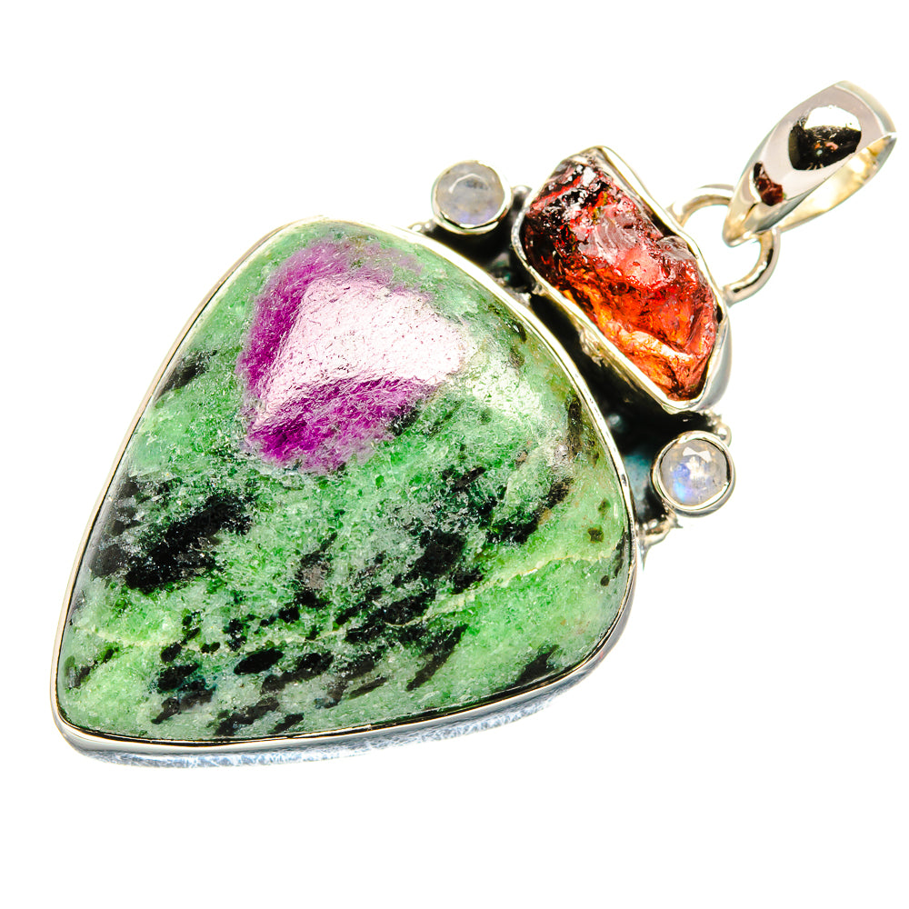 Ruby Zoisite, Garnet, Rainbow Moonstone Pendant 2" (925 Sterling Silver) PD36330