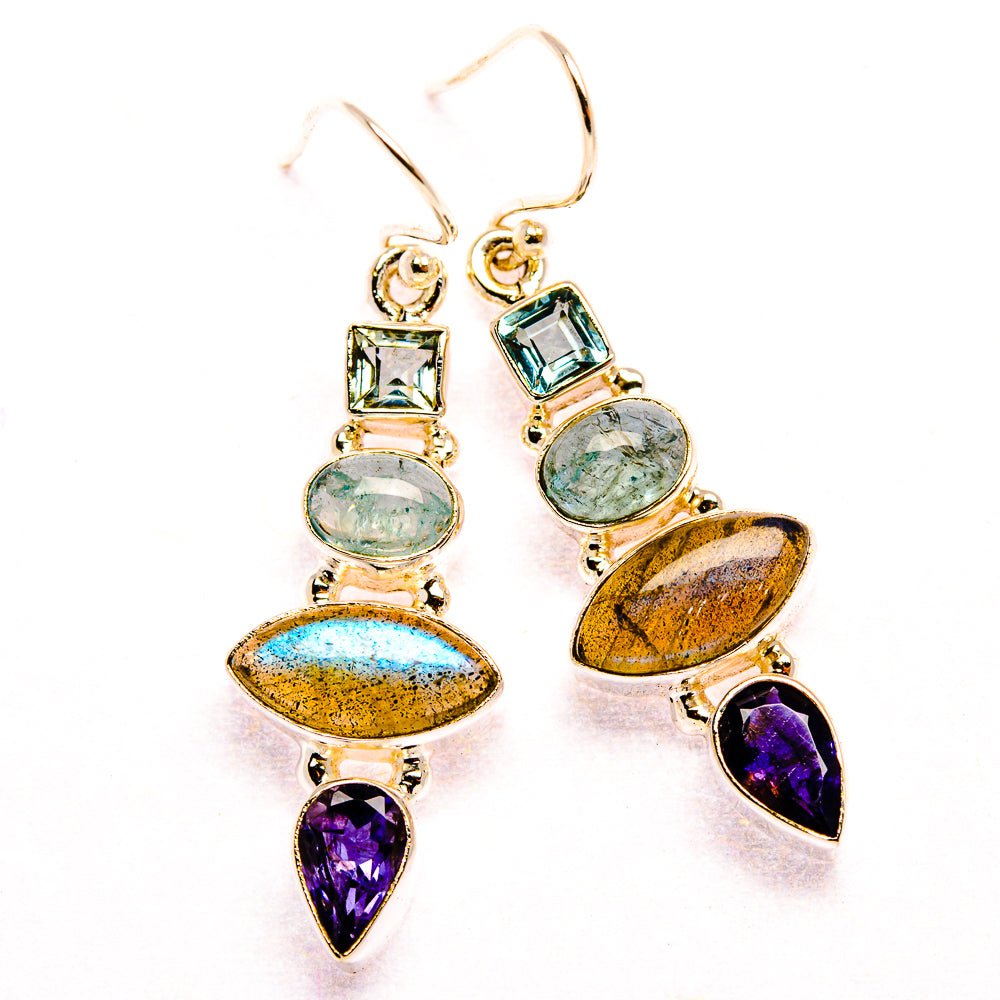 Labradorite, Tanzanite, Aquamarine, Blue Topaz Earrings 1 3/4" (925 Sterling Silver) EARR431850