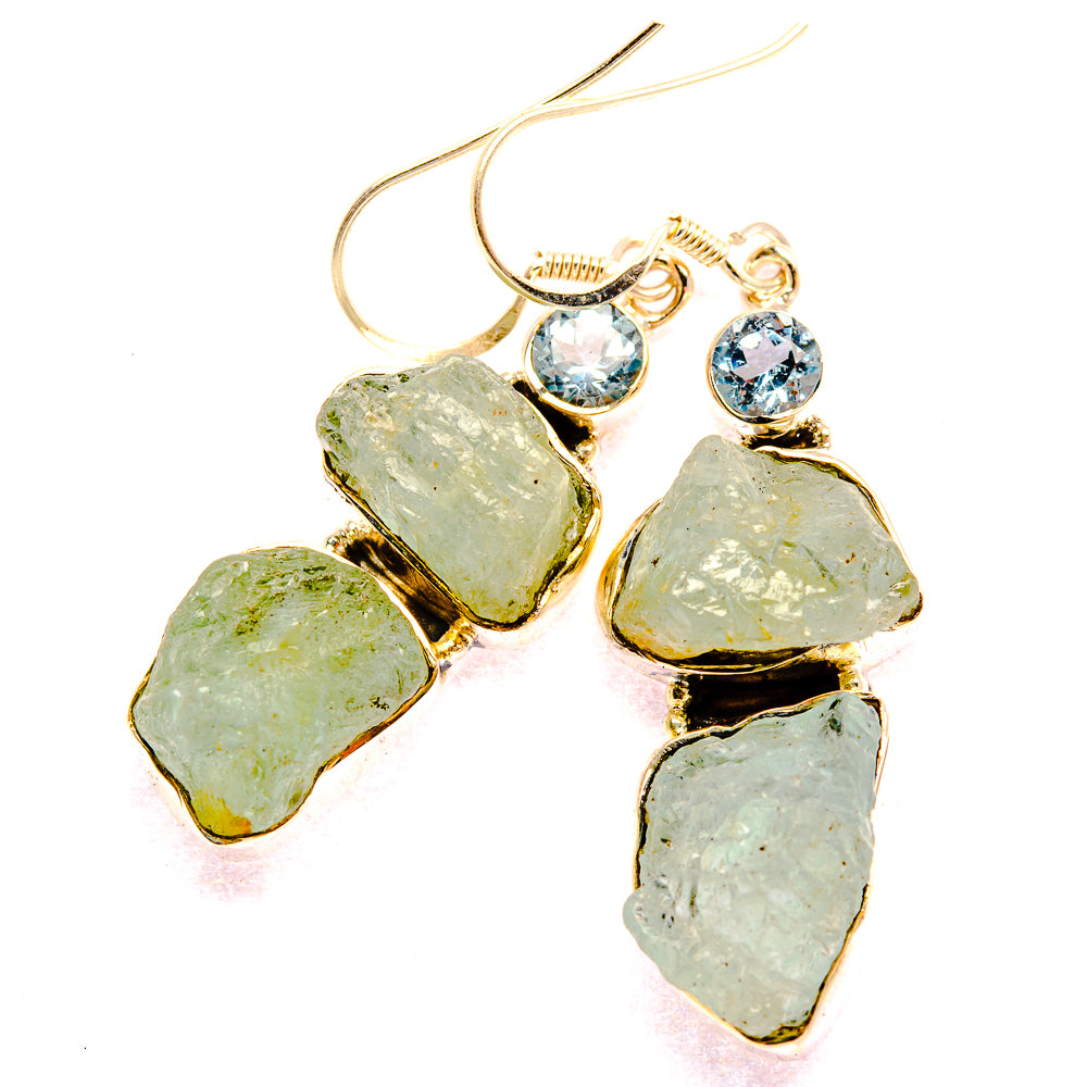 Rough Aquamarine, Blue Topaz Earrings 2 1/8" (925 Sterling Silver) EARR431808