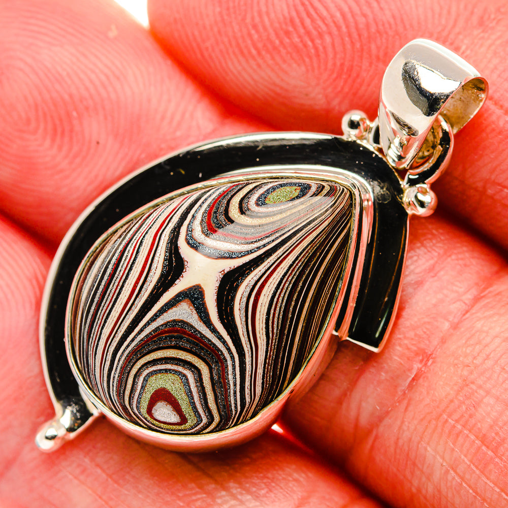 Fordite 925 Sterling Silver Pendant 1 5/8" (925 Sterling Silver) PD37725