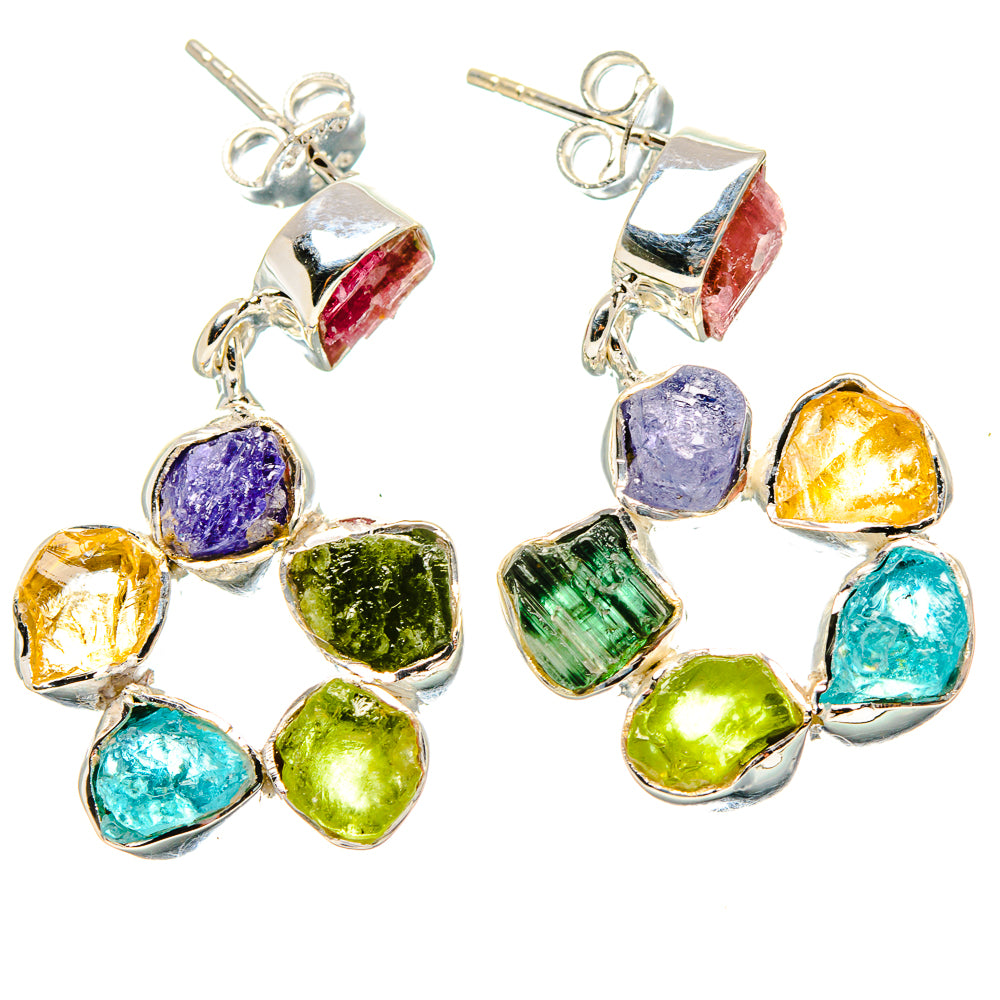 Rough Multi-stone Earrings 1 1/4" (925 Sterling Silver) EARR431505