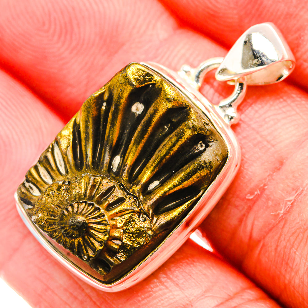 Pyrite Fossil Pendant 1 1/4" (925 Sterling Silver) PD37376