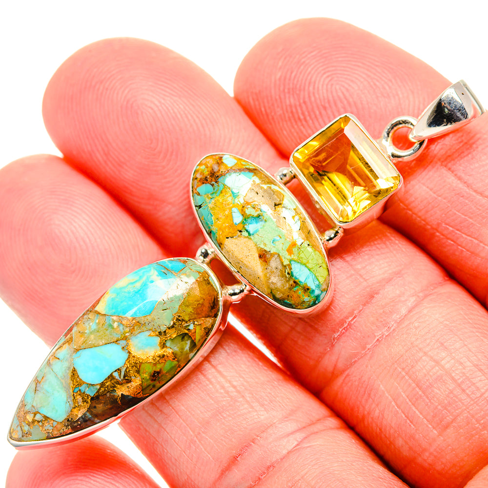 Kingman Mohave Turquoise, Citrine Pendant 2 3/8"  (925 Sterling Silver) PD36938