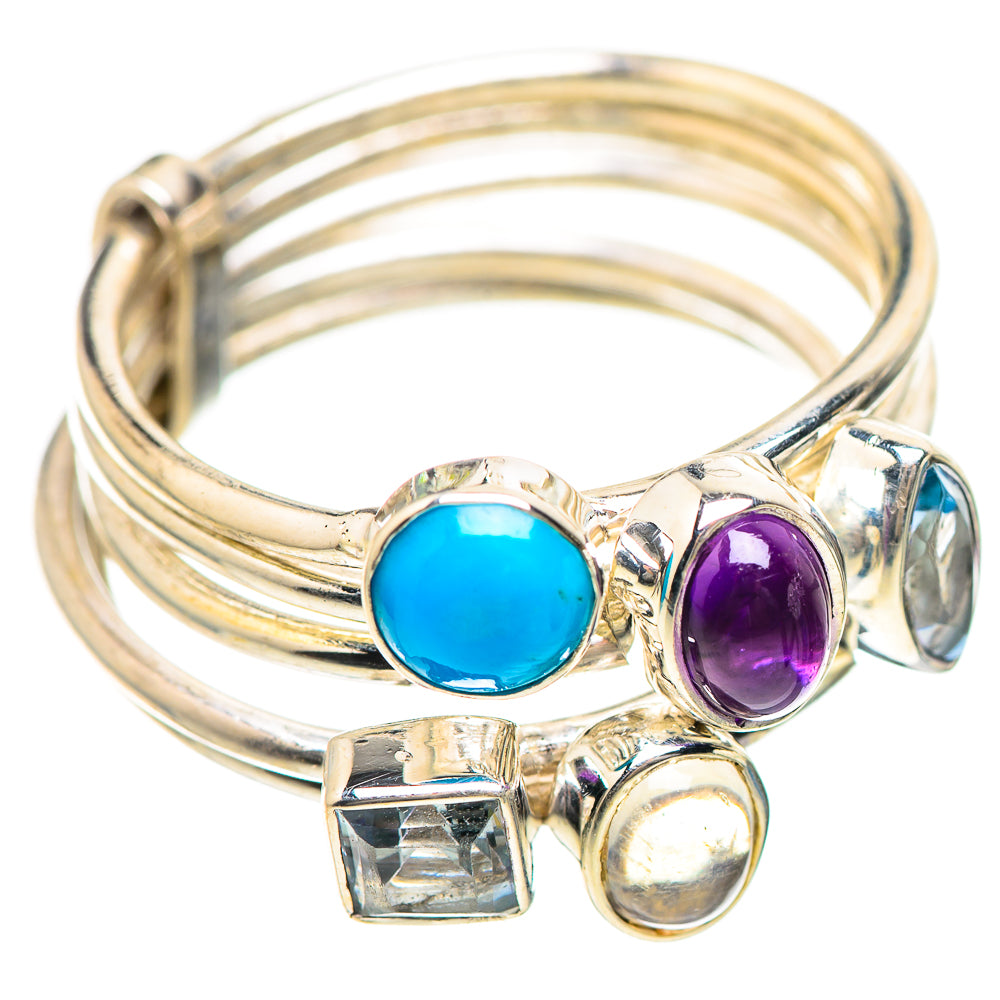 Larimar, Amethyst, Blue Topaz, Moonstone Silver Ring Size 7.5 R136323