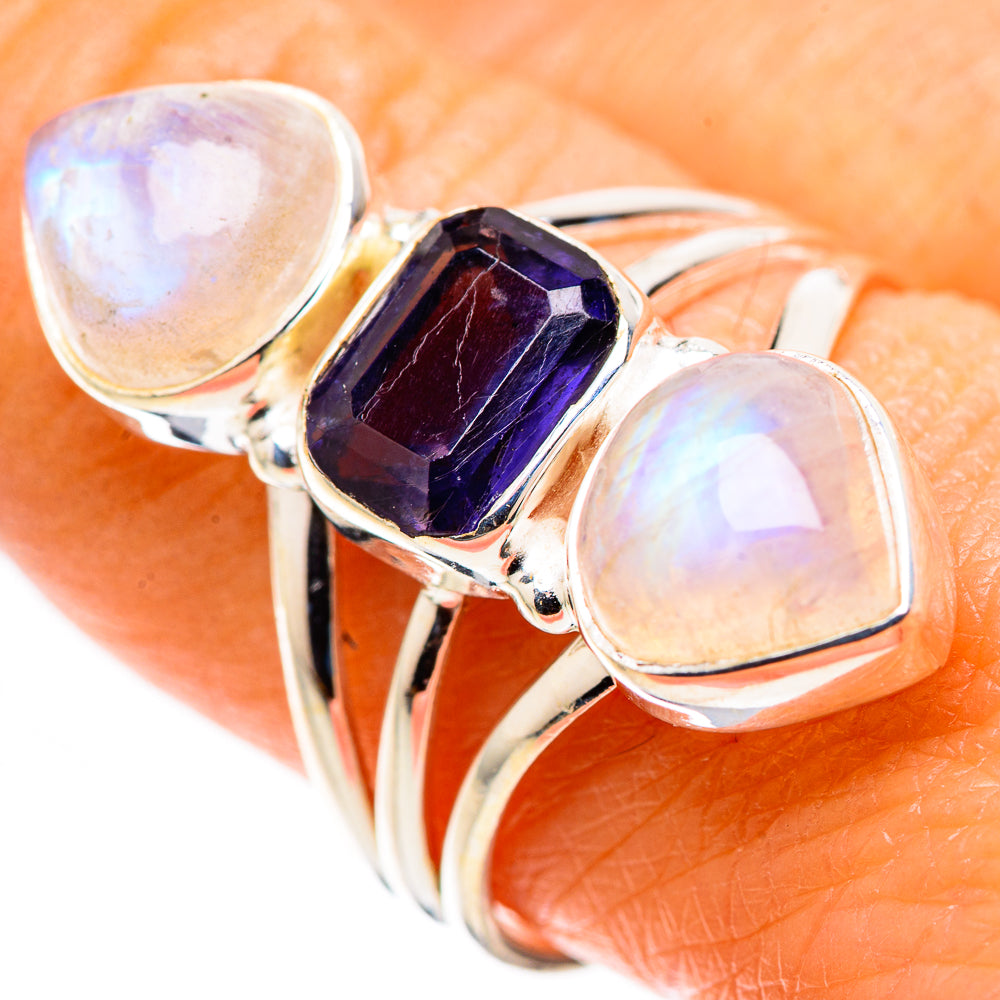 Faceted Tanzanite, Rainbow Moonstone Ring Size 9 (925 Sterling Silver) RING136055