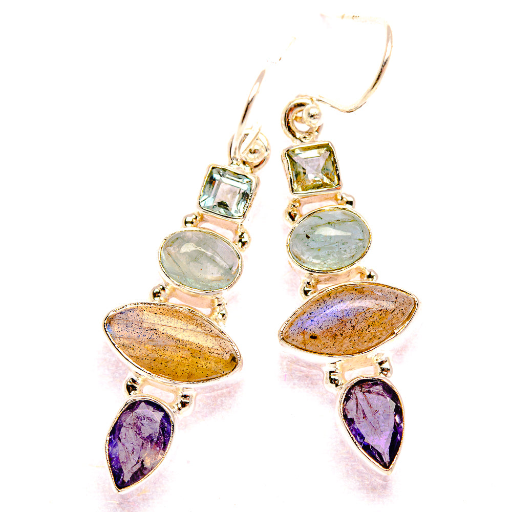 Labradorite, Tanzanite, Aquamarine, Blue Topaz Earrings 1 3/4" (925 Sterling Silver) EARR431810