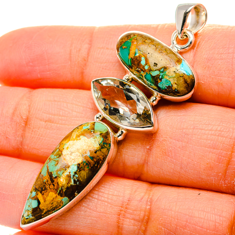 Kingman Mohave Turquoise, White Quartz Pendant 2 1/4"  (925 Sterling Silver) PD37235