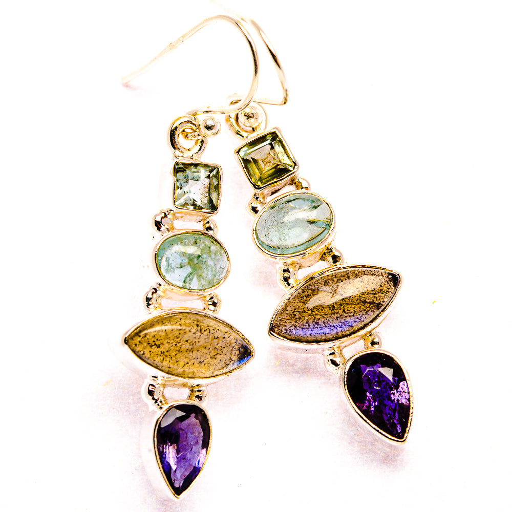 Labradorite, Tanzanite, Aquamarine, Blue Topaz Earrings 1 7/8" (925 Sterling Silver) EARR431851