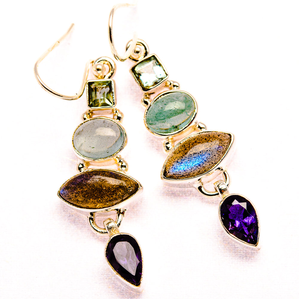 Labradorite, Amethyst, Aquamarine, Blue Topaz 925 Sterling Silver Earrings 1 7/8" (925 Sterling Silver) EARR431933