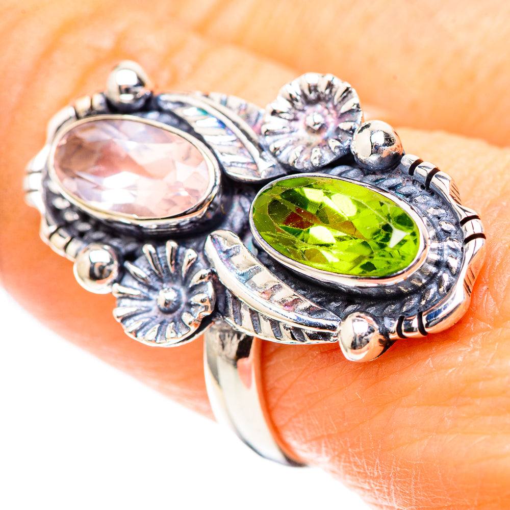 Peridot, Rose Quartz 925 Sterling Silver Ring Size 8 (925 Sterling Silver) RING137192