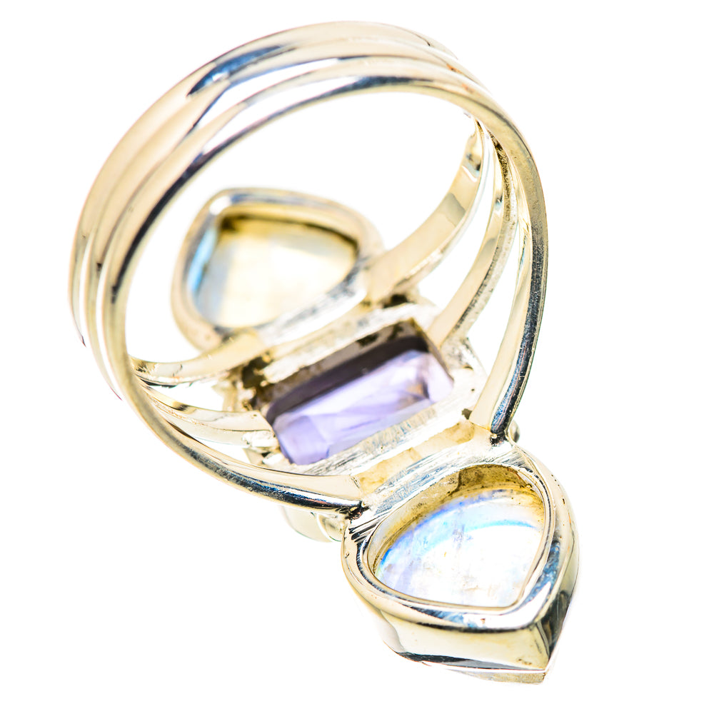 Faceted Tanzanite, Rainbow Moonstone Ring Size 6.5 (925 Sterling Silver) RING134627