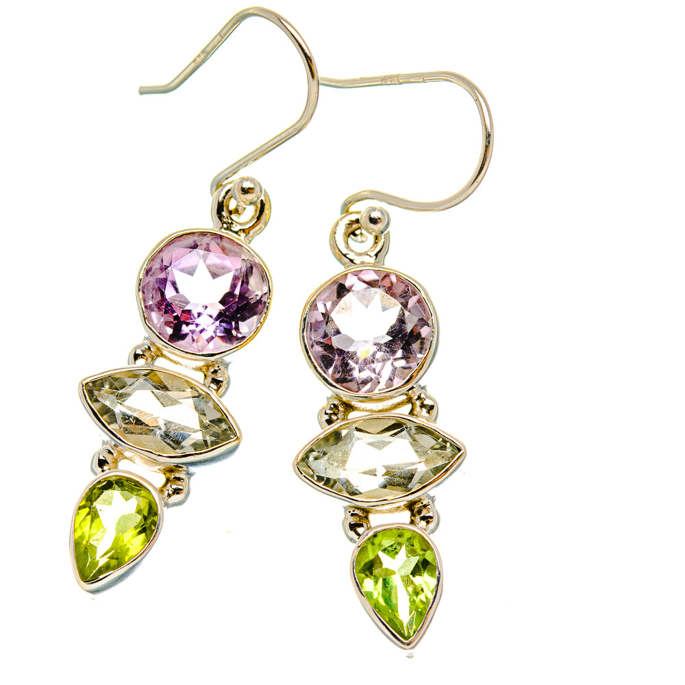 Anasilvercos Faceted Green Amethyst, Amethyst, Peridot Earrings 1 1/2" (925 Sterling Silver)