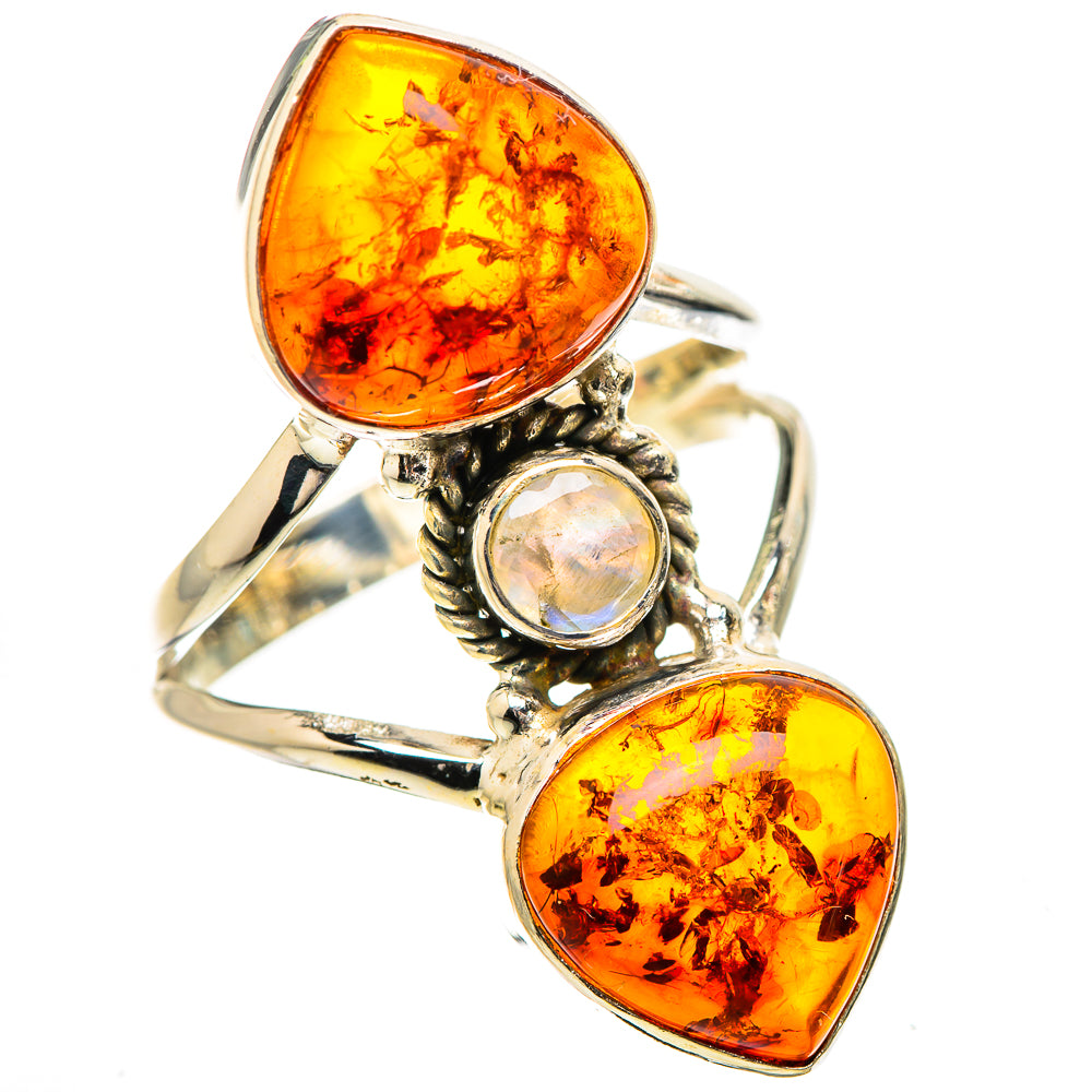 Large Baltic Amber, Moonstone 925 Sterling Silver Ring Size 9.75 R135385