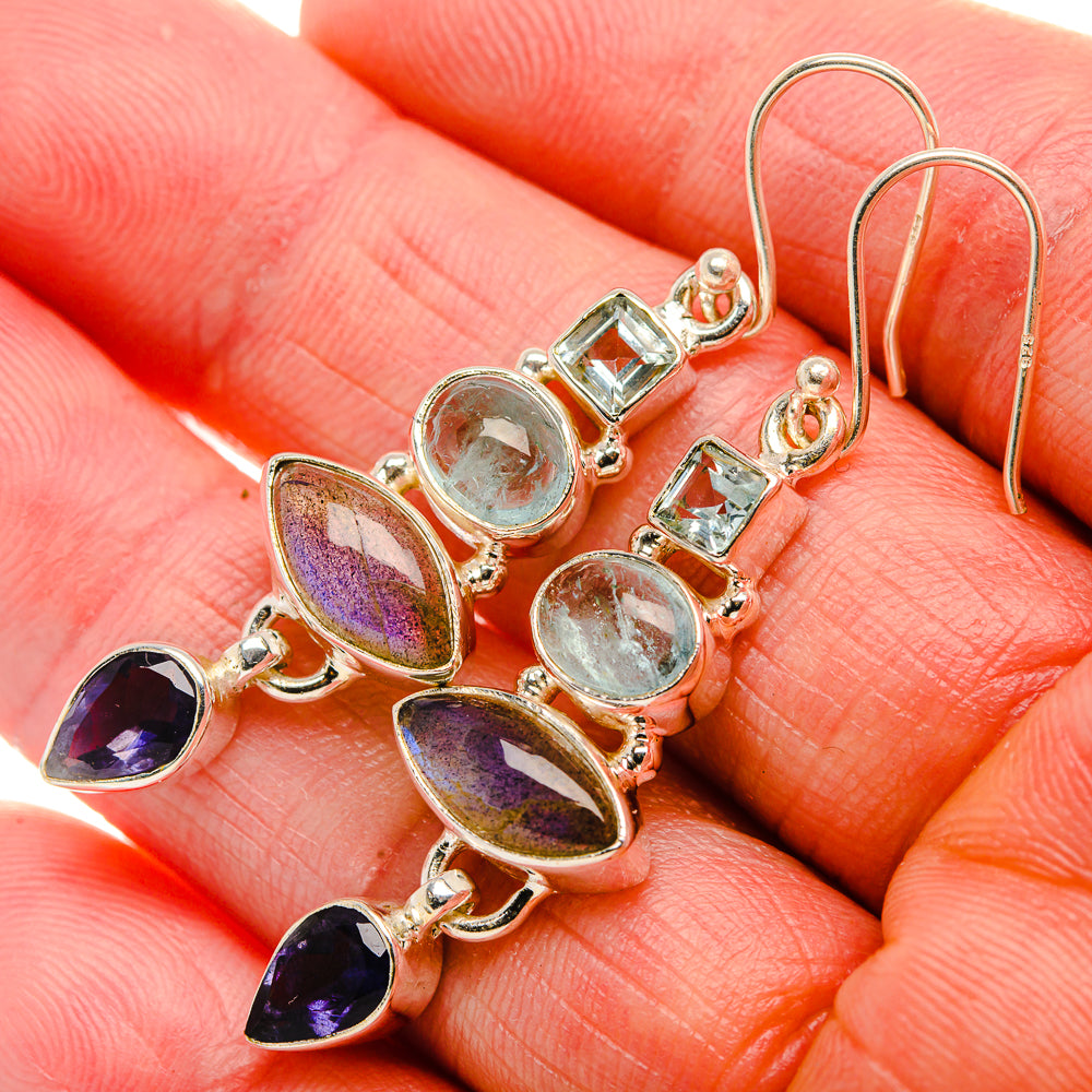 Labradorite, Tanzanite, Aquamarine, Blue Topaz 925 Sterling Silver Earrings 1 7/8" (925 Sterling Silver) EARR431927